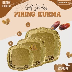 Piring Buah kurma Stainless Emas kue permen Gold Medium Kotak 16cm