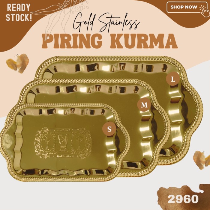 Piring Buah kurma Stainless Emas kue permen Gold Plate 27x17 SegiP - Image 4