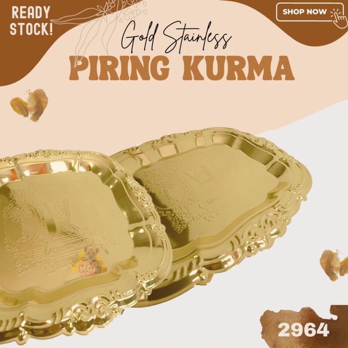 Piring Buah kurma Stainless Emas kue permen Gold Medium Kotak 16cm - Image 3