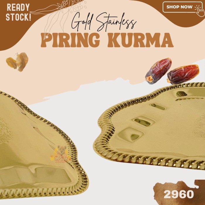 Piring Buah kurma Stainless Emas kue permen Gold Plate 27x17 SegiP - Image 2