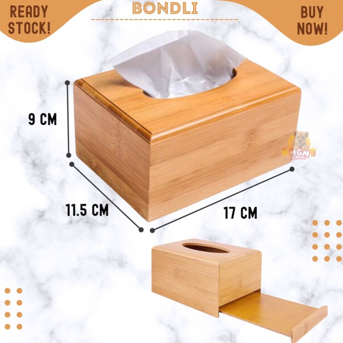 Bondli kotak tisu bambu asli 17x11 cm tempat tissue kayu asli IMPORT - Image 2