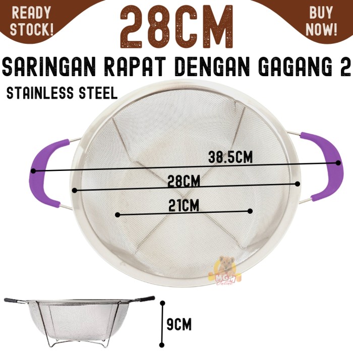 set4 Saringan rapat bulat stainless 22-28 wadah cuci beras sayur buah - Image 4