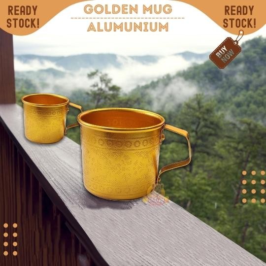 Golden Mug EMAS 7CM alumunium TEBAL cangkir camping gelas kopi teh - Image 2