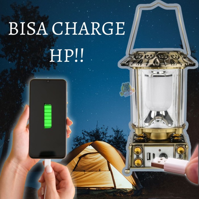 rechargeable LED lampu camping darurat dengan USB charger dan solar - Image 2