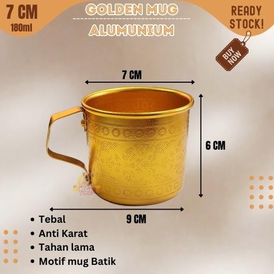 Golden Mug EMAS 7CM alumunium TEBAL cangkir camping gelas kopi teh - Image 4