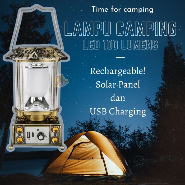 rechargeable LED lampu camping darurat dengan USB charger dan solar