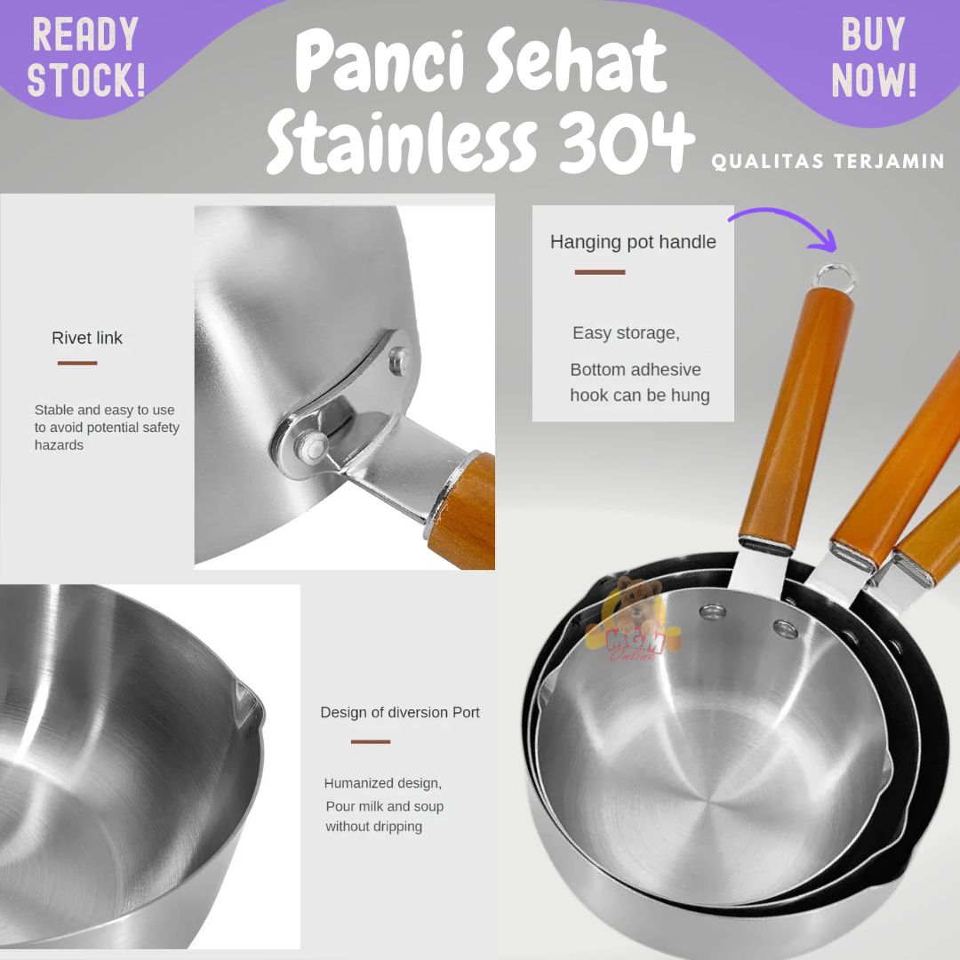 PREMIUM Panci Stainless 18cm dgn gagang Kayu panci induksi 1.5L Corong - Image 3