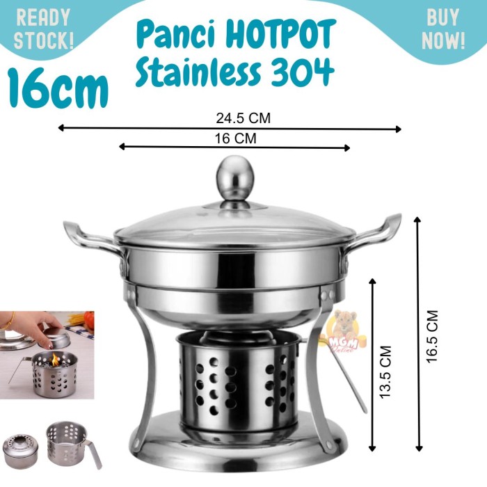 Panci 16cm hotpot stainless 304 dgn tutup kaki set shabu2 steamboat - Image 5
