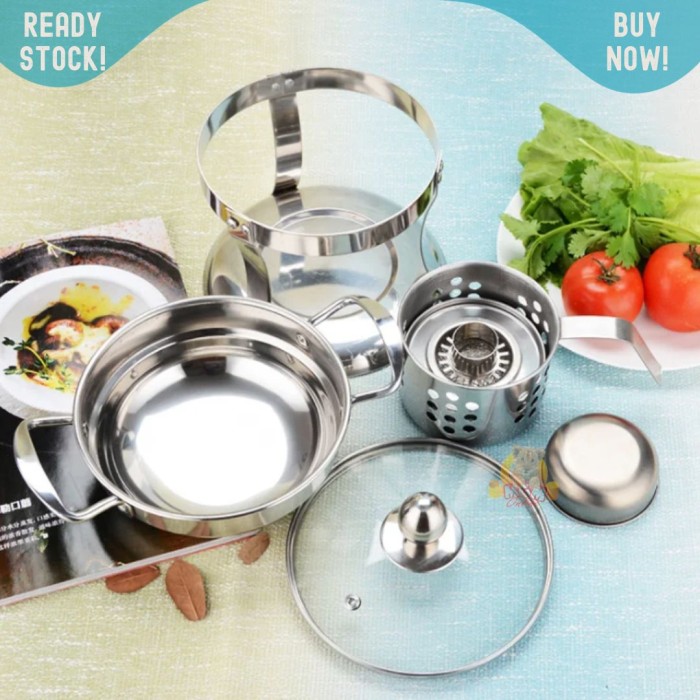 Panci 16cm hotpot stainless 304 dgn tutup kaki set shabu2 steamboat - Image 3