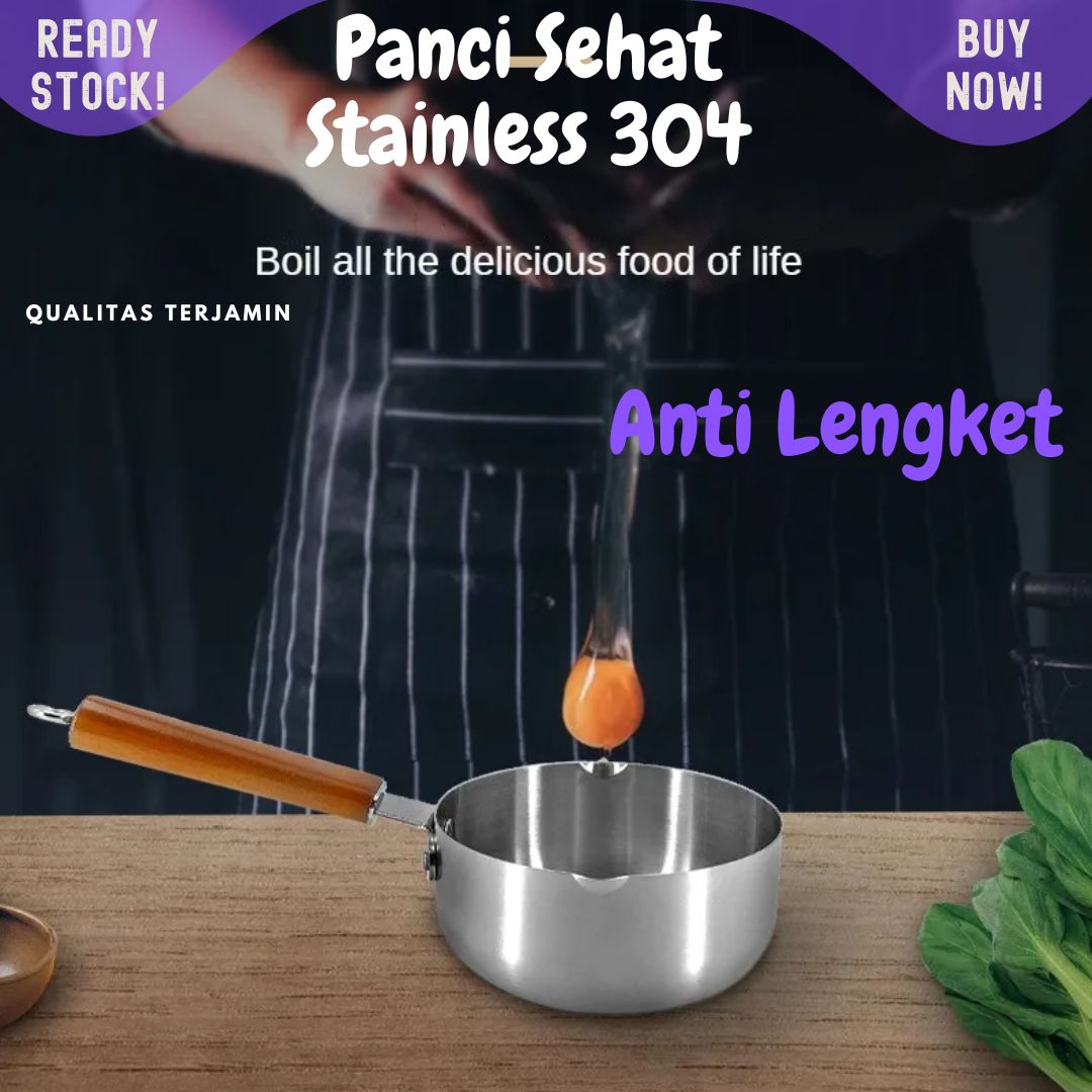 PREMIUM Panci Stainless 18cm dgn gagang Kayu panci induksi 1.5L Corong - Image 5