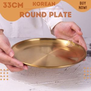 Piring Bulat Korea Stainless Gold Dinner plate 33cm emas TEBAL