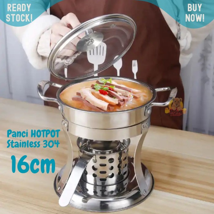 Panci 16cm hotpot stainless 304 dgn tutup kaki set shabu2 steamboat