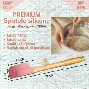 premium mini Spatula silikon 24 gagang KAYU cocok utk kue Tahan Panas