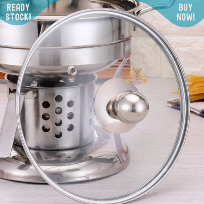 Panci 16cm hotpot stainless 304 dgn tutup kaki set shabu2 steamboat - Image 2