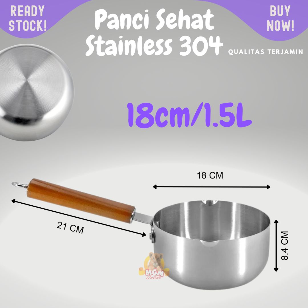 PREMIUM Panci Stainless 18cm dgn gagang Kayu panci induksi 1.5L Corong - Image 2