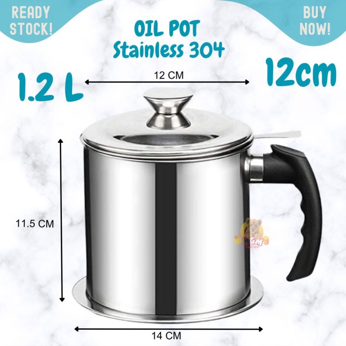 PREMIUM OILPOT 1.2L Tempat saringan Minyak Jelantah stainless 304 12cm - Image 3