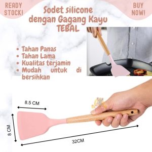 premium SODET silikon 32cm gagang KAYU cocok untuk teflon Tahan Panas