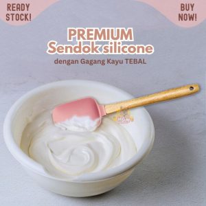 premium sendok silikon 25cm gagang KAYU cocok untuk teflon Tahan Panas