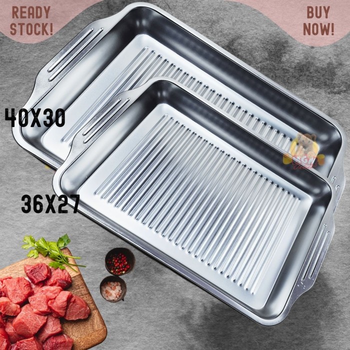 gelombang Grill Baking tray 36x27 Stainless nampan panggang dgn gagang - Image 2