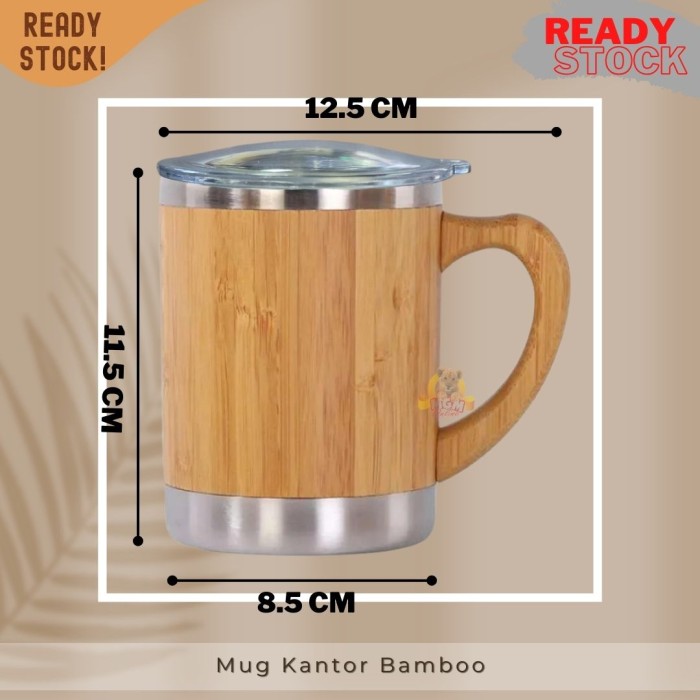 Mug Kantor stainless bamboo 450ml gelas air bambu TUTUP TRANSPARANT - Image 4