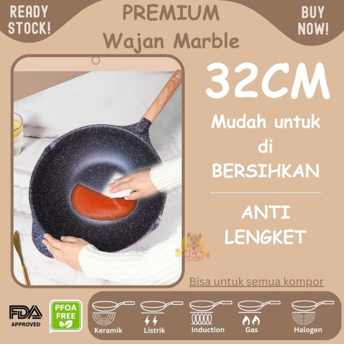 Wajan Marbel 32CM pengorengan PREMIUM anti lengket INDUKSI TEBAL - Image 3