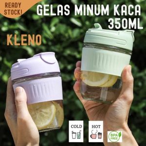 gelas kaca 350ML KLENO BPA FREE infuse coffee cup silikon w/ sedotan