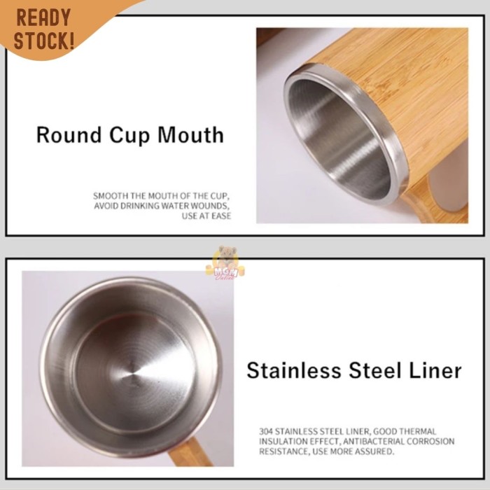 Mug Kantor stainless bamboo 450ml gelas air bambu TUTUP TRANSPARANT - Image 3