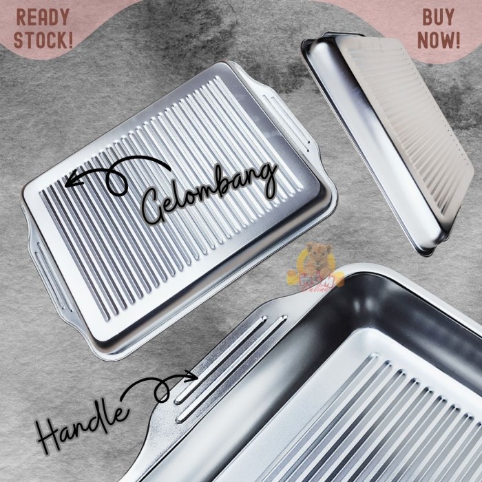 gelombang Grill Baking tray 36x27 Stainless nampan panggang dgn gagang - Image 4