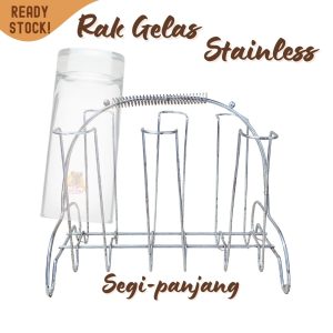 Rak Gelas Stainless Segi Panjang / Tempat Gelas Stainless Tebal