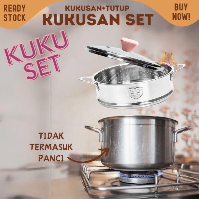 KUKU set 28cm Kukusan stainless plus tutup kaca anti panas utk panci 28 - Image 5