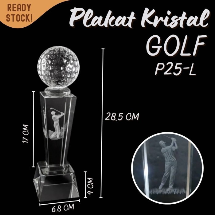 P25-S Plakat kristal GOLF bola 22cm tinggi Crystal kaca Piala medali - Image 4