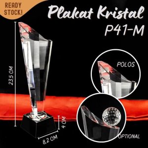 P41-M Plakat kristal obor 23cm tinggi Crystal kaca Piala medali