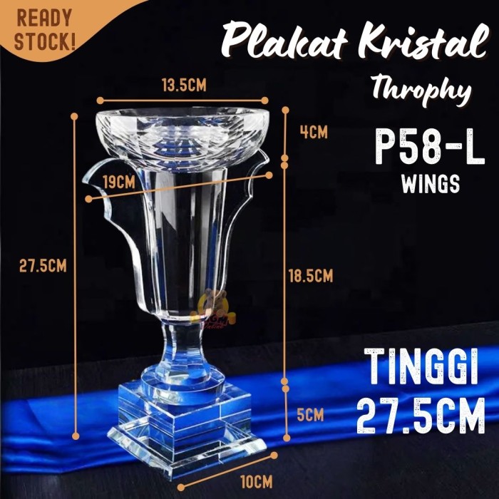 P58-L Plakat kristal Trophy 27cm tinggi Crystal kaca Piala medali