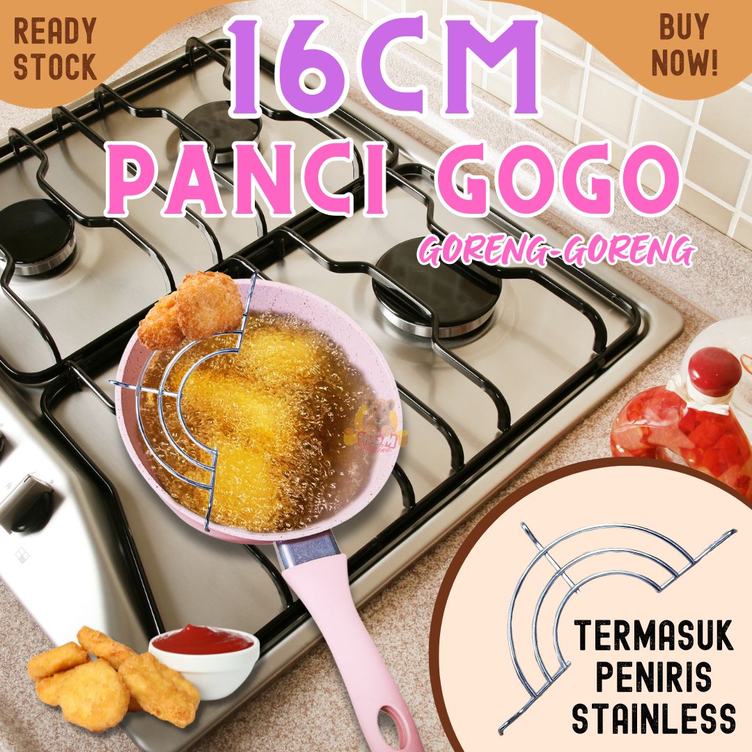 panci marble GOGO 16cm goreng2 anti lengket berikut tirisan Induksi ok