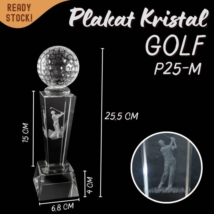 P25-S Plakat kristal GOLF bola 22cm tinggi Crystal kaca Piala medali - Image 3
