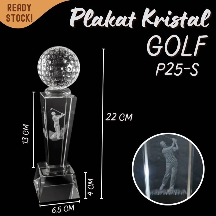 P25-S Plakat kristal GOLF bola 22cm tinggi Crystal kaca Piala medali - Image 5