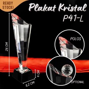 P41-L Plakat kristal obor 26cm tinggi Crystal kaca Piala medali