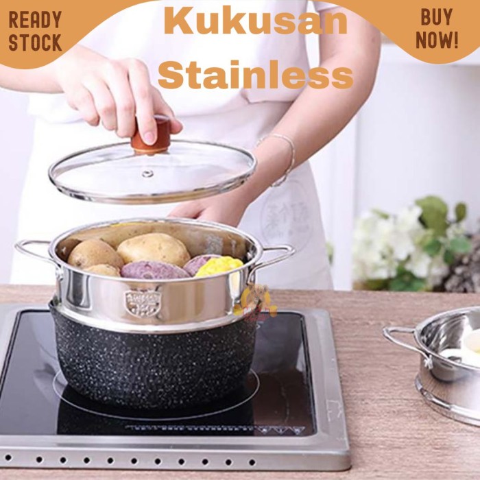 Kukusan 22cm stainless 304 Steamer Alat Kukus cocok untuk semua panci - Image 3
