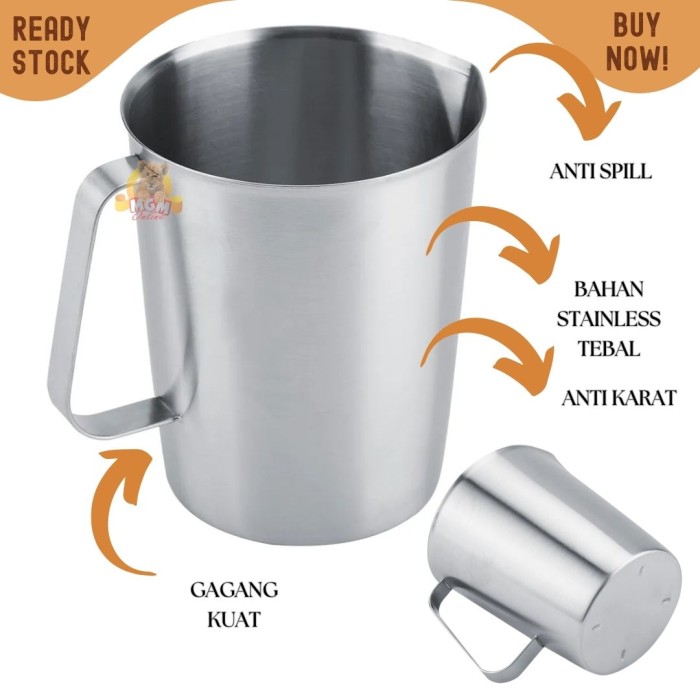 Measuring Jug 1L Teko stainless tebal Milk anti karat 1000ml pitcher - Image 2