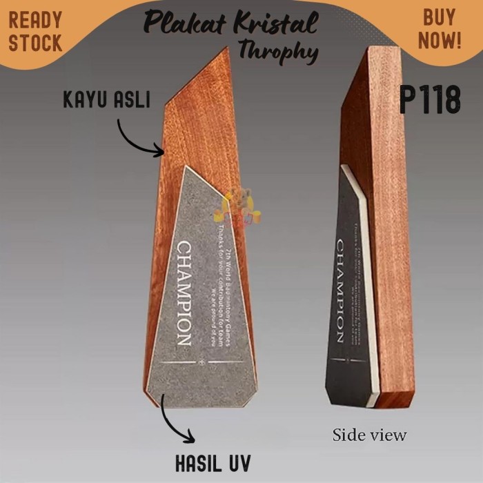 P118 Plakat kristal dengan kayu 27cm Trophy Crystal kaca Piala kejuaraan - Image 3