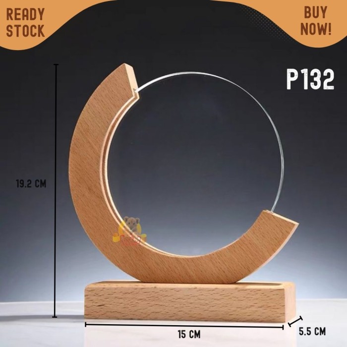 P132 Plakat kristal dengan kayu 19cm Trophy Crystal kaca Piala kejuaraan Bulat - Image 5
