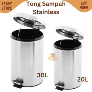 Injak Tempat sampah Stainless tutup injak 30L Tinggi 58cm