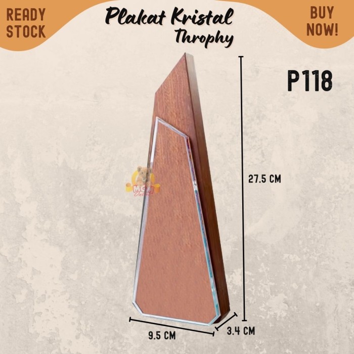 P118 Plakat kristal dengan kayu 27cm Trophy Crystal kaca Piala kejuaraan - Image 2