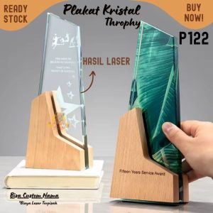 P122 Plakat kristal dengan kayu 25cm Trophy Crystal kaca Piala kejuaraan
