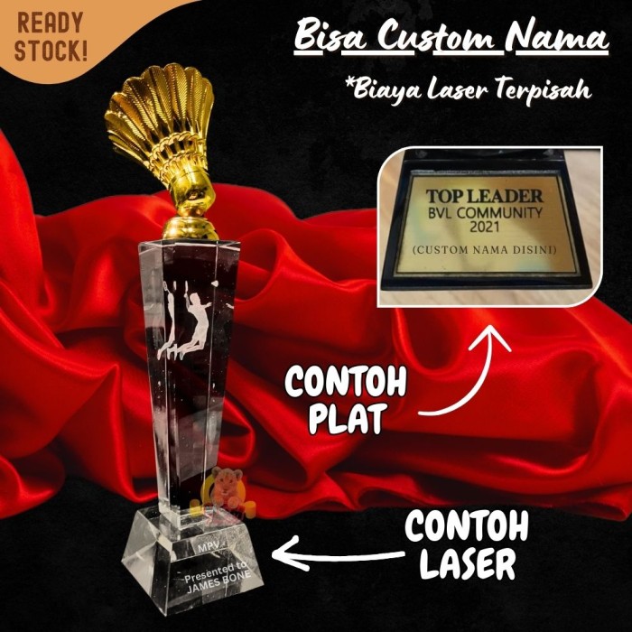P27-S Plakat kristal badminton 27cm tinggi Crystal kaca Piala medali - Image 5