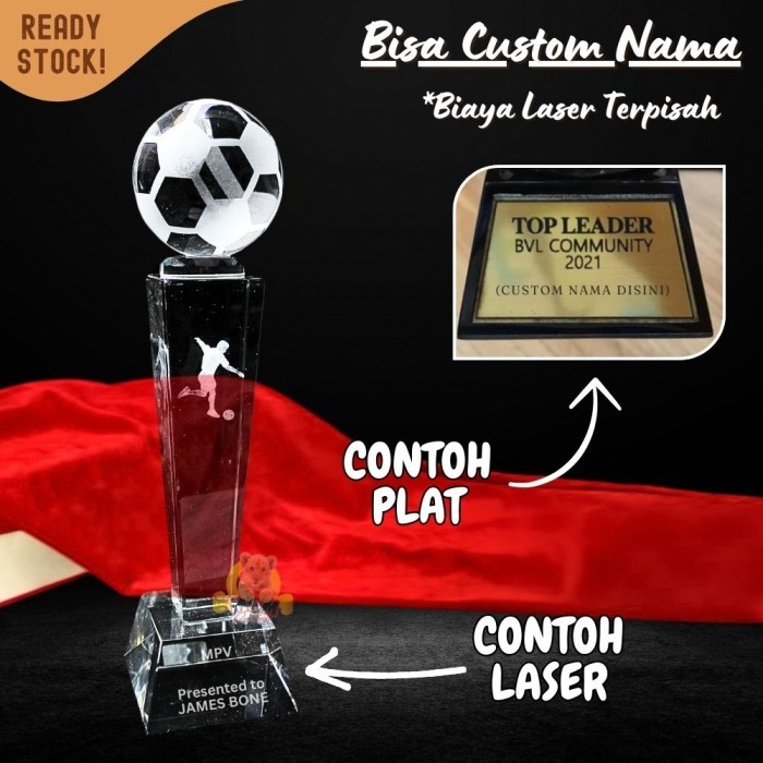 P29-M Plakat kristal sepak bola 26cm tinggi Crystal kaca Piala medali - Image 4
