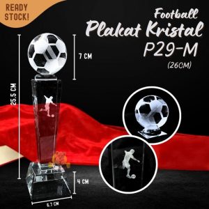 P29-M Plakat kristal sepak bola 26cm tinggi Crystal kaca Piala medali