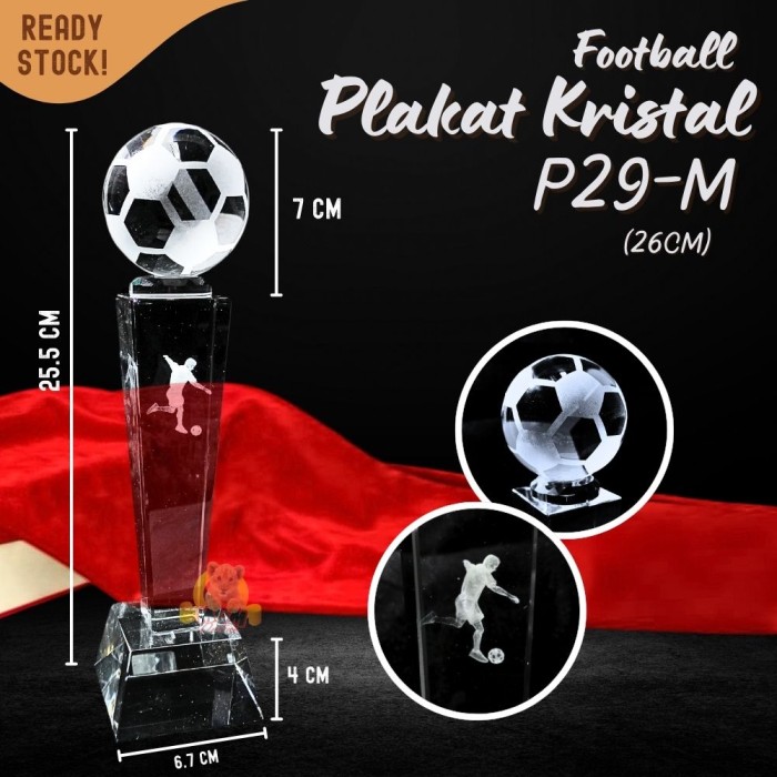 P29-M Plakat kristal sepak bola 26cm tinggi Crystal kaca Piala medali
