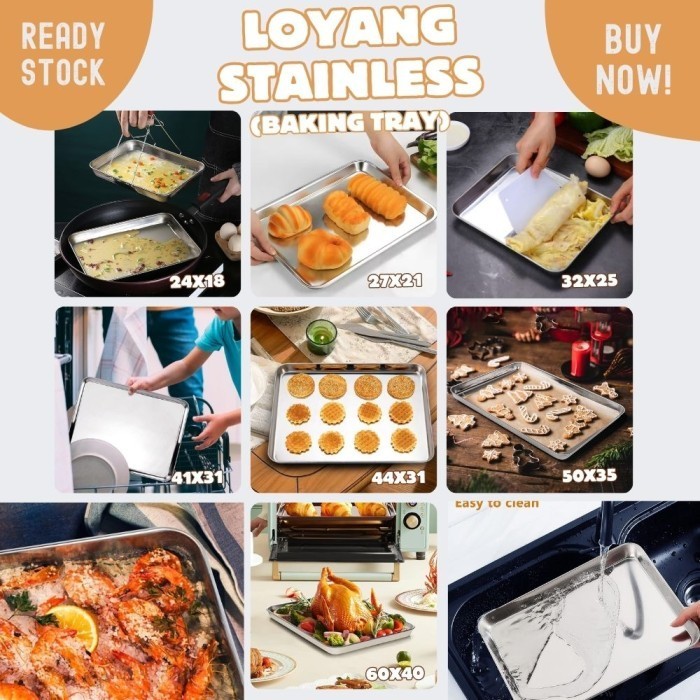 Baking tray Stainless 304 TEBAL nampan tinggi 2.5cm ukuran 44x31 - Image 6