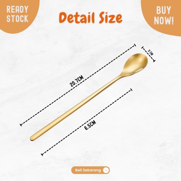 JAPAN Gold sendok es SULTAN emas TEBAL stainless 18-8 ice tea spoon - Image 5